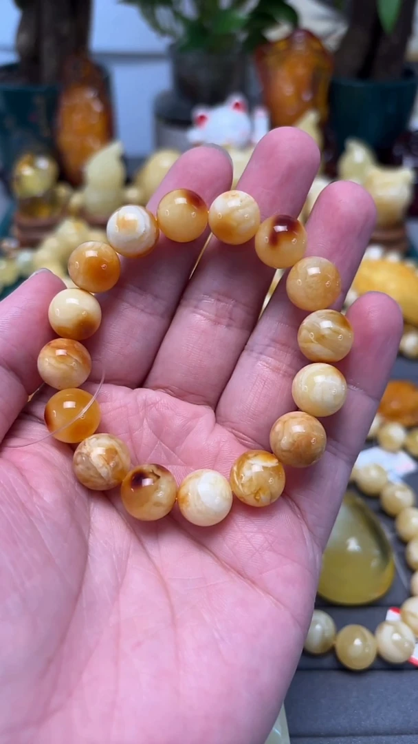 手串蜜蜡未镶嵌p47沁色花蜡单圈 16克 12mm