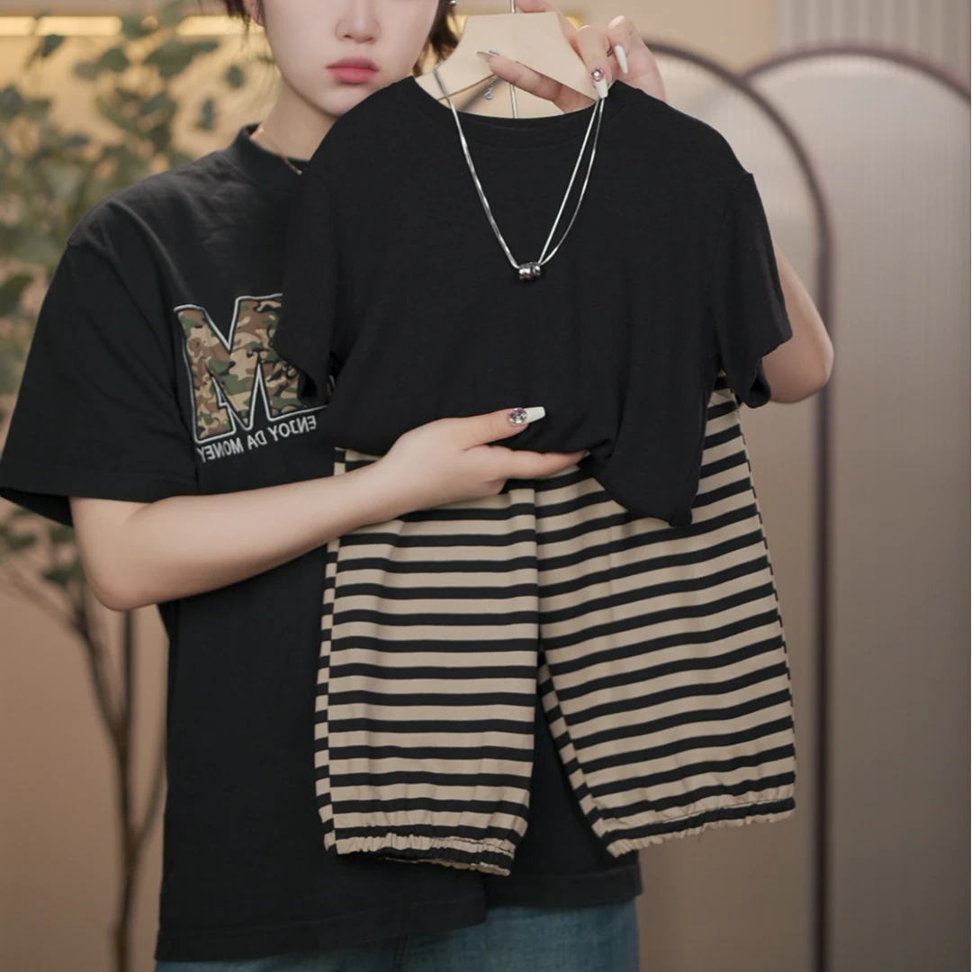 【菠菜不菜】儿童韩版夏季时尚百搭洋气休闲男女童时髦条纹套装