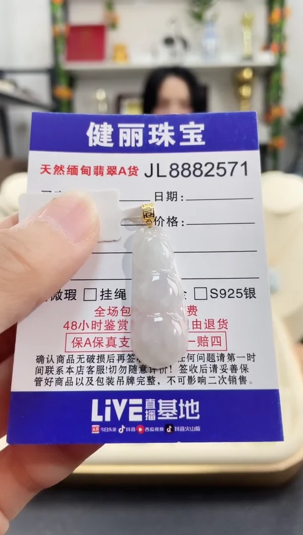 颈饰18K金镶嵌翡翠天然缅甸翡翠 富贵豆(一物一证)+银链