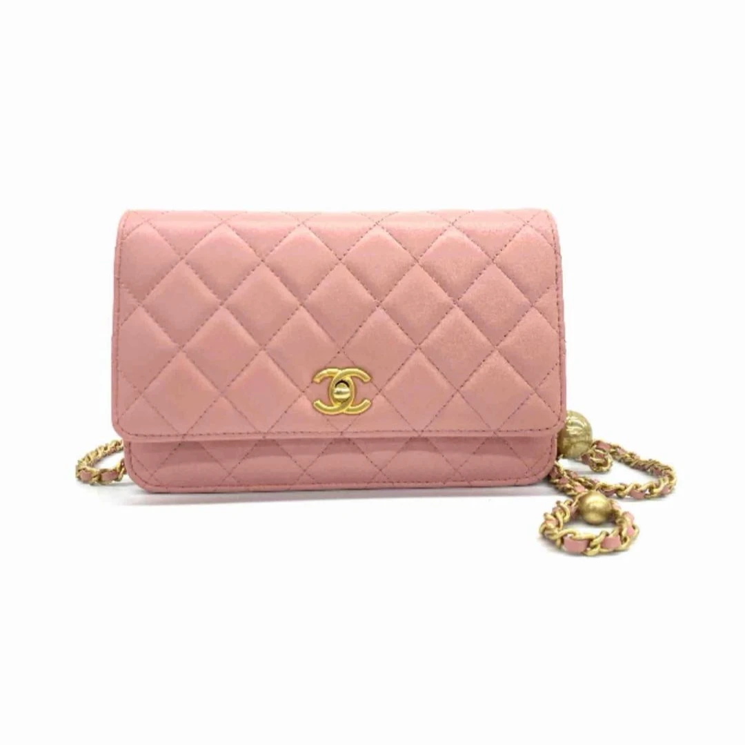 未使用 Chanel/香奈儿 香奈儿 WOC 樱花粉 菱格纹 羊皮 金扣 金球