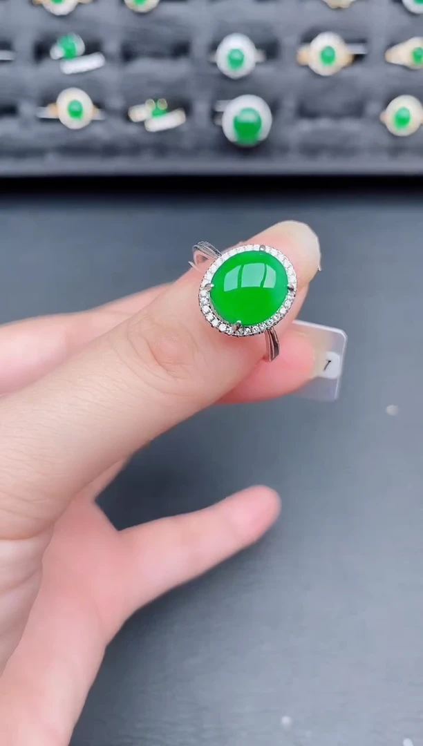 银S925镶嵌戒指翡翠天然a货翡翠102