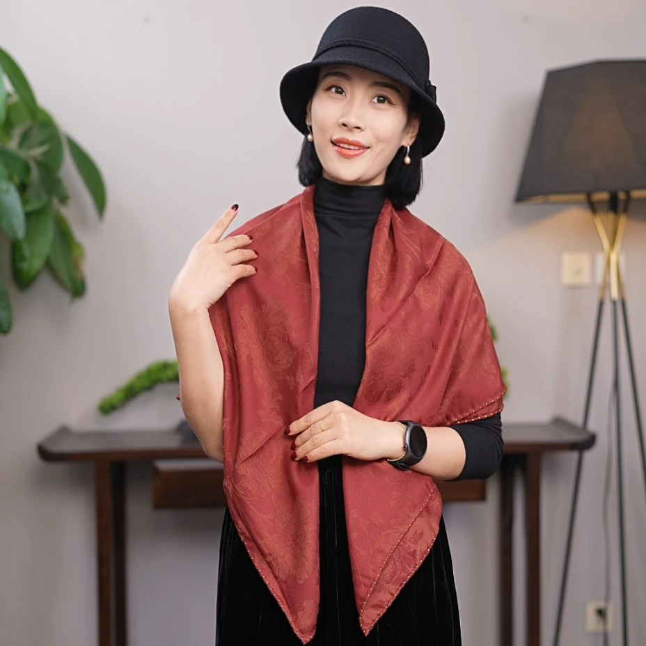 丝迷 牡丹 106*106cm 桑蚕丝加羊绒围巾披肩