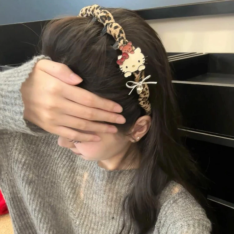 韩系豹纹可爱kt猫发箍女高颅顶气质头箍防滑带齿发饰甜酷发卡头饰