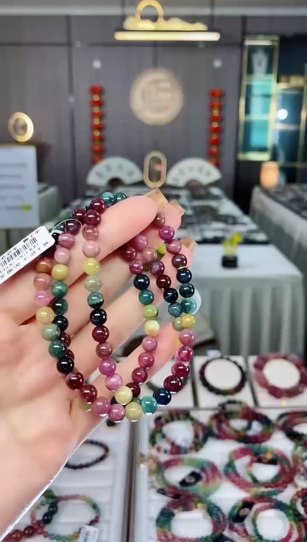 老矿碧玺色标彩虹三圈手串6mm+未镶嵌碧玺dan多样性发货一条