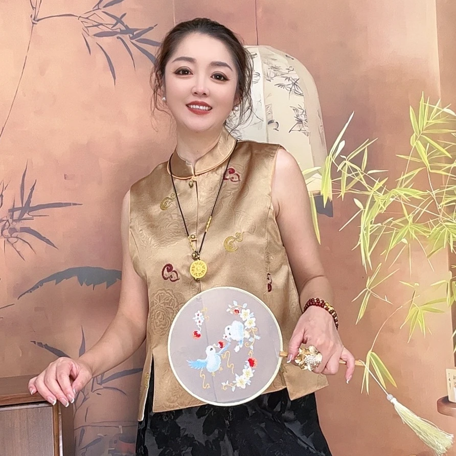 【晚风】新中式轻国风春秋季新款时尚高级气质范织锦刺绣女士马夹