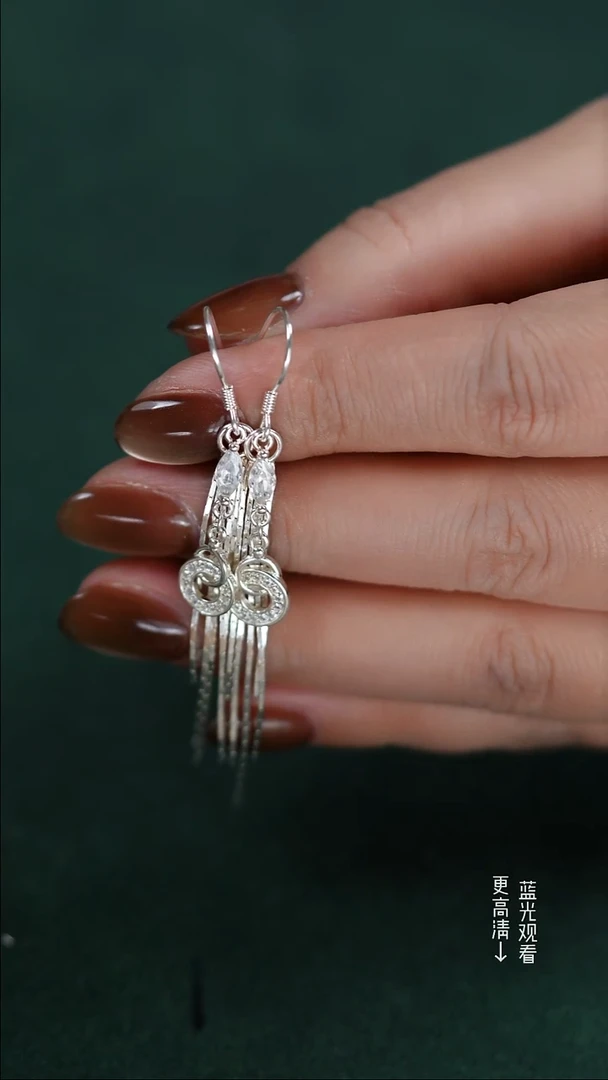 珐琅足银新款流苏耳环