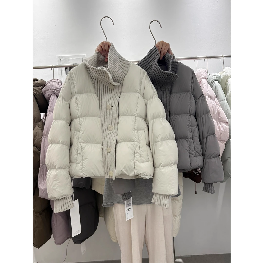 2025女冬季新款设计感韩系洋气针织拼接宽松显瘦百搭短款棉服外套