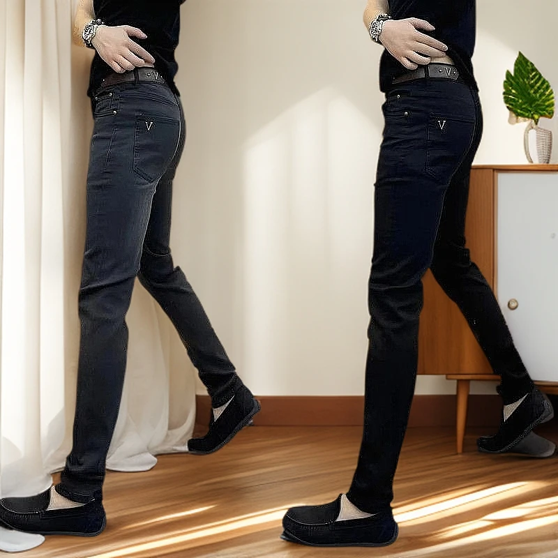 酷飒腰带牛仔裤男潮流直脚秋冬爆款修身百搭帅气休闲痞帅修身长裤
