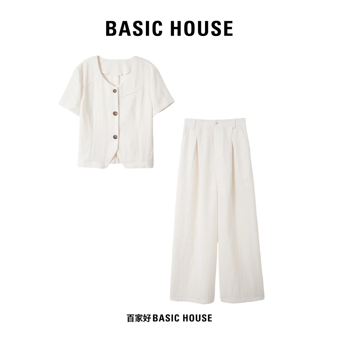 Basic House/百家好2025夏季新不规则小香风薄款高腰套装F722 XY