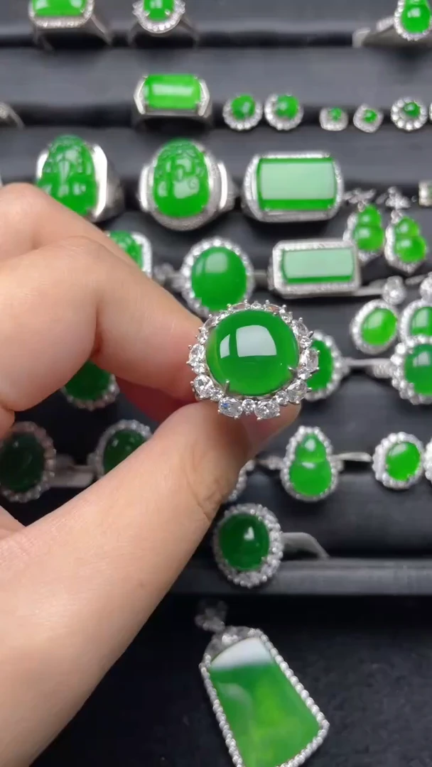 银S925镶嵌戒指翡翠翡翠