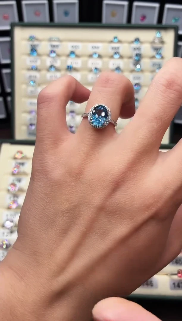 银S925镶嵌戒指海蓝宝石0003