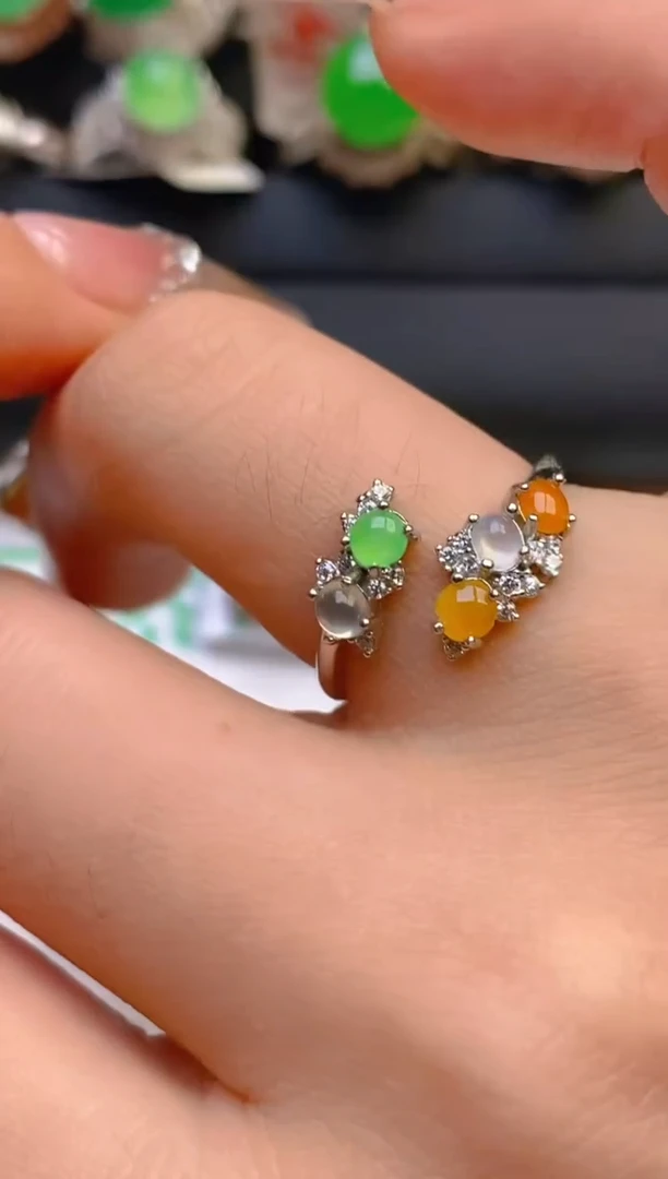 翡翠戒指银S925镶嵌天然