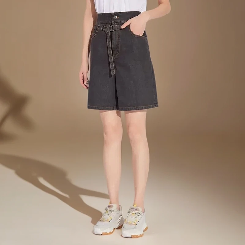 AMASS/阿玛施新款潮流宽松显瘦百搭微弹休闲直筒牛仔短裤5100323