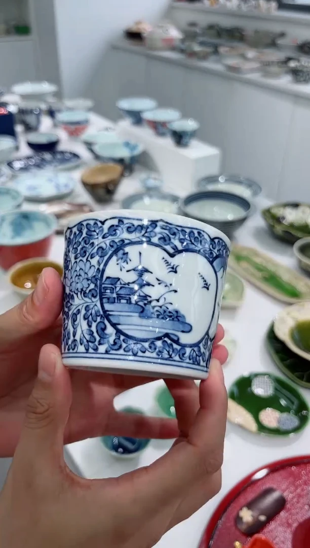 瓷片山水百景茶杯