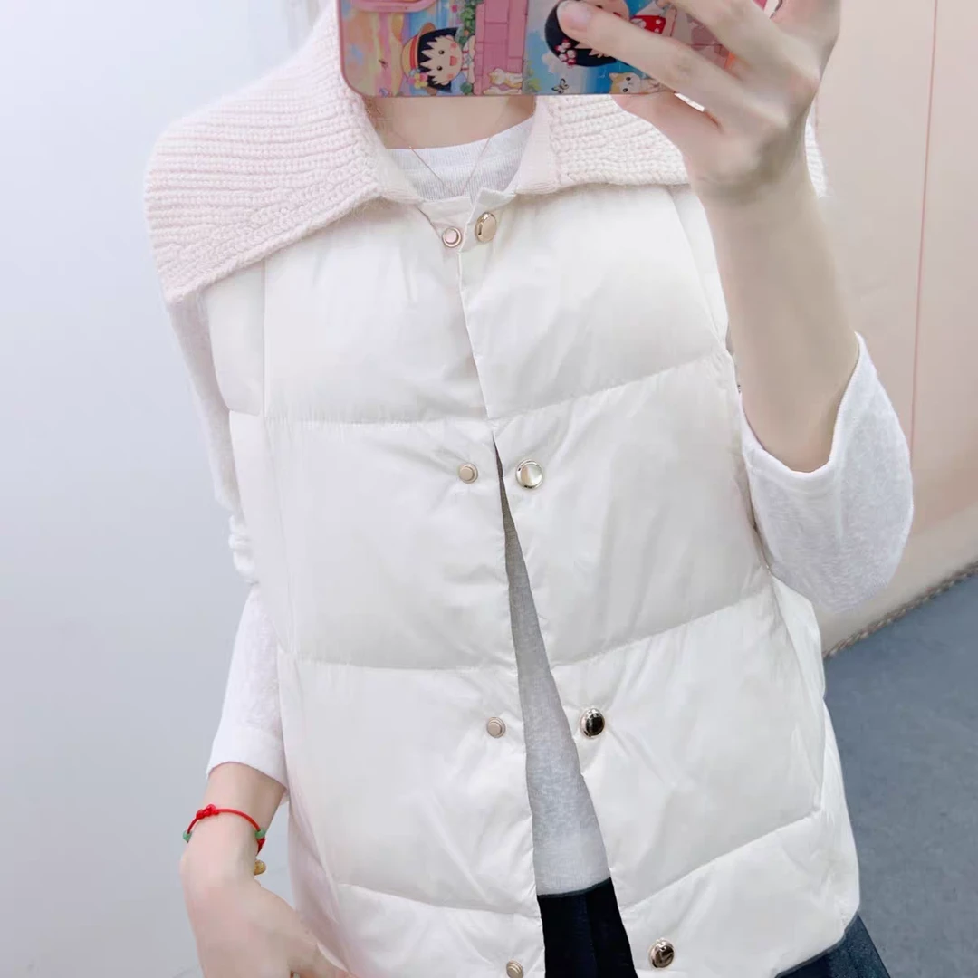 2575马夹拼接减龄方领短款外套秋冬女绒马甲外套纯色百搭方领洋气