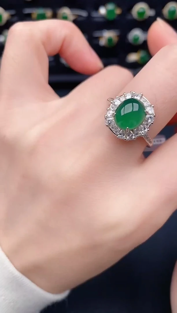 银S925镶嵌戒指翡翠天然a货翡翠33