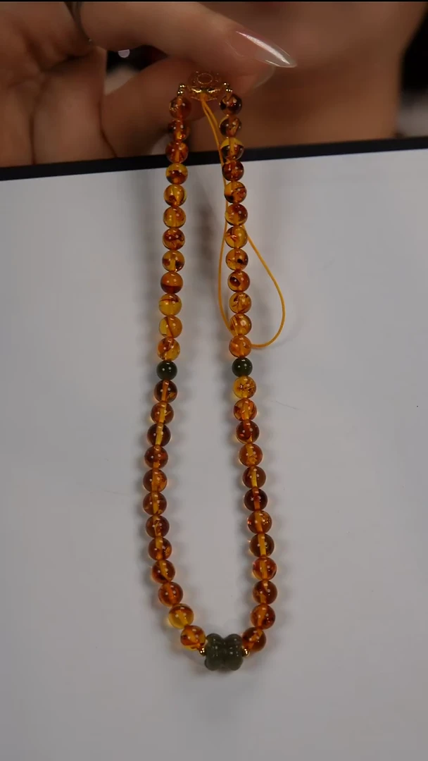 手绳琥珀未镶嵌天然俄罗斯花珀设计款手机链