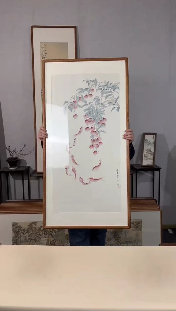 国画手绘*万事顺利*62*122cm带框发货