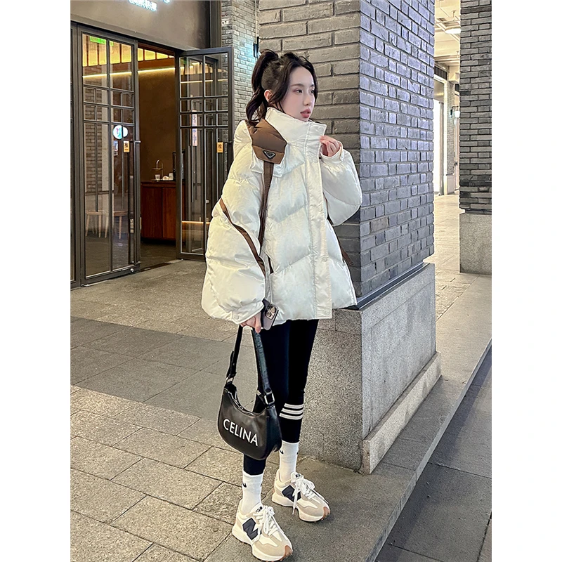 免洗白色羽绒服女短款小个子2025年冬季新款韩版连帽宽松加厚外套