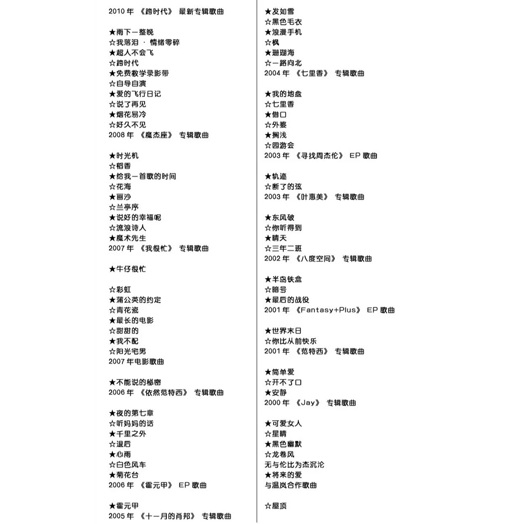 周杰伦钢琴曲 七十首周杰伦经典钢琴曲【电子曲谱】下单联系客服