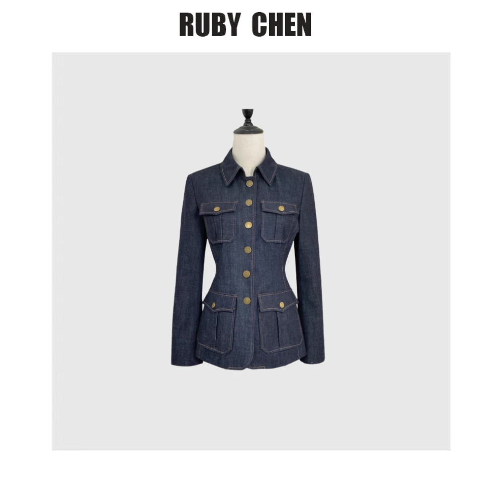 TrumAcme~复古修身牛仔收腰西装外套女2025春秋季新品上衣