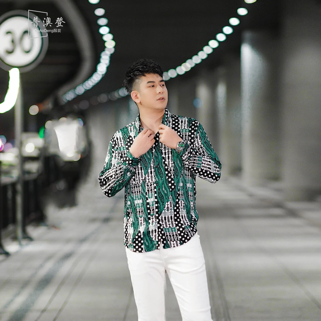 2025春夏男士衬衫新款潮流时尚休闲衬衣百搭波点印花长袖花衬衫