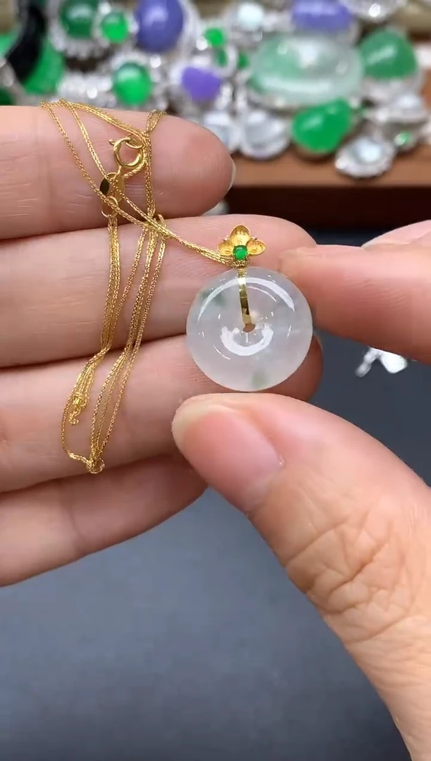 颈饰18K金镶嵌翡翠449-中国好珍宝