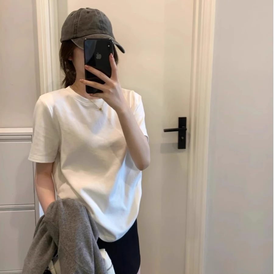 2025新款短袖T恤女夏季棉宽松休闲款式百搭透气精梳棉圆领不起球