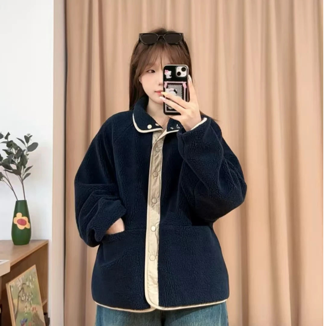 84109余小鱼 【随性自在】藏青色翻领两面穿休闲外套秋冬女装