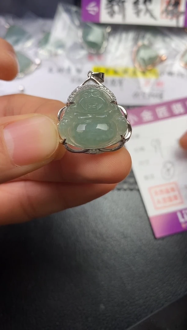 颈饰银S925镶嵌翡翠心**水挂件