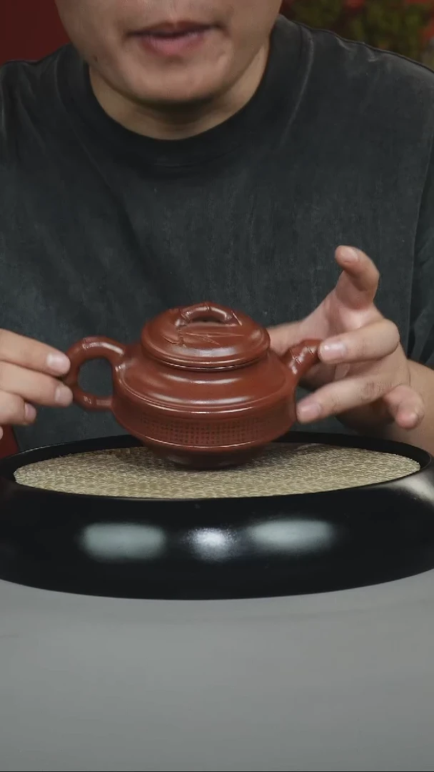 茶壶紫砂龙血砂双线竹鼓