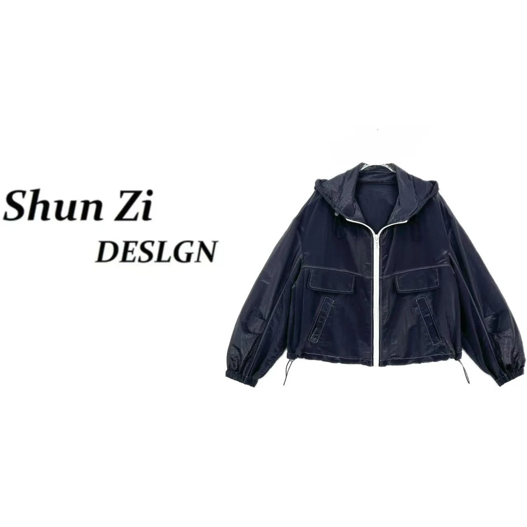 顺子/SZ7070 夏季新款时尚砂洗怀旧明线撞色舒适显瘦防水防晒外套