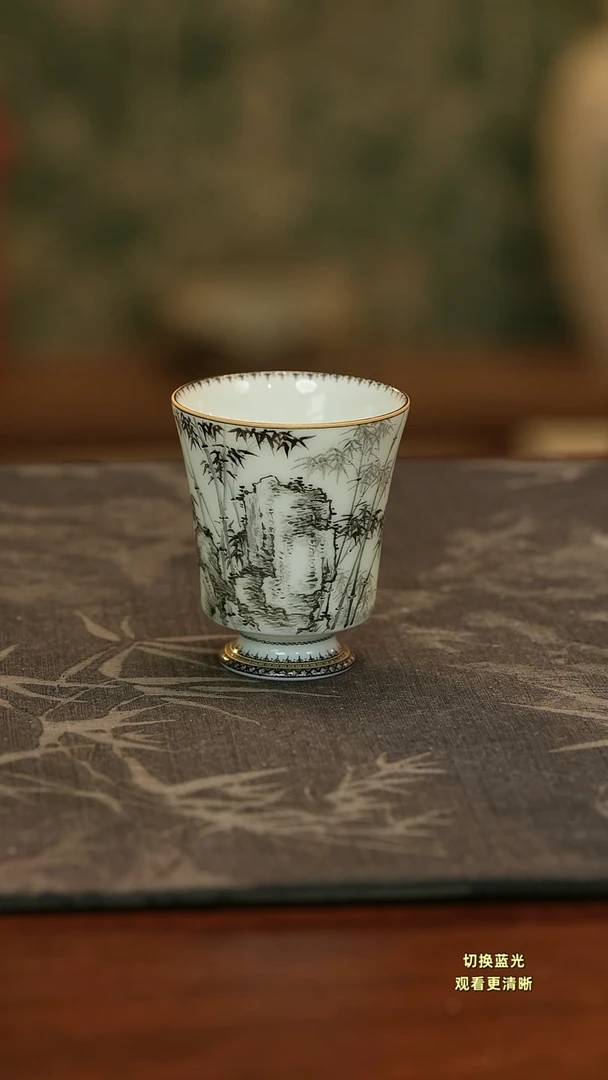 手绘精美纹饰墨竹闻香杯