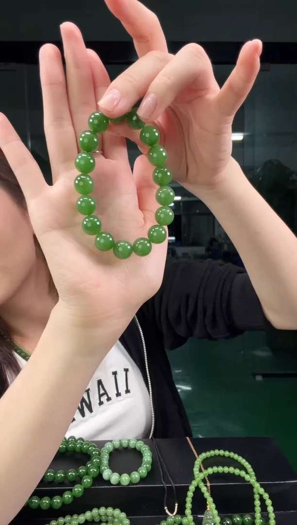 未镶嵌手串和田玉（碧玉）碧玉12mm正阳绿手串（无矿点）