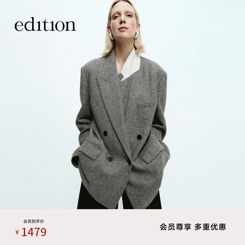 【商场同款】edition冬季款黑白格纹绵羊毛西装#EBD4BLA002