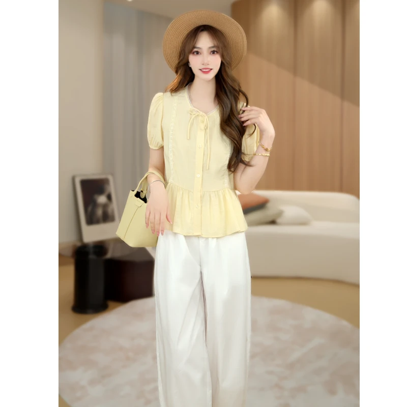 马克华菲女装夏季2025经典圆领拼接立体花边小衫 F52004A682 ZZ