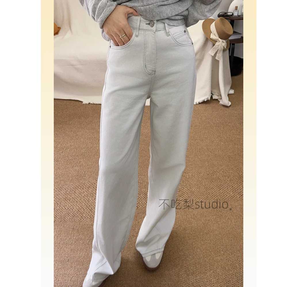 【都市假日】直筒高腰牛仔裤春夏女微阔显瘦简约美式复古韩系通勤
