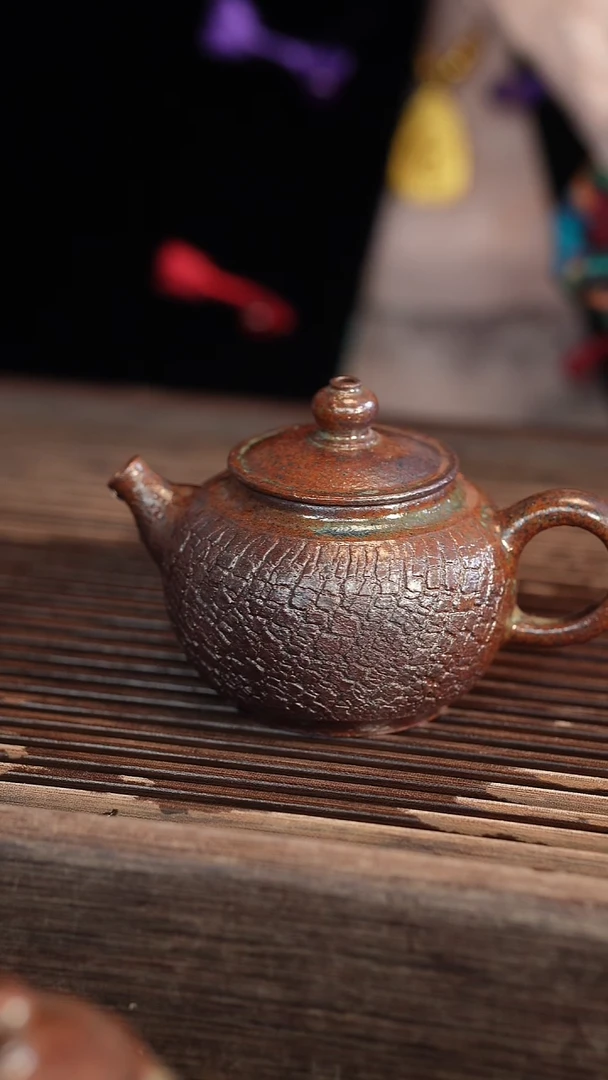 茶壶紫砂全手柴烧爆裂160cc