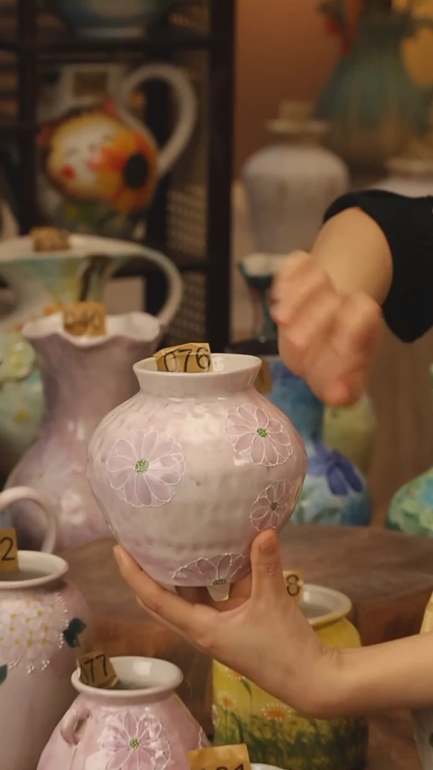 陶瓷景德镇设计师手作花器摆件侘寂风@M转转076@