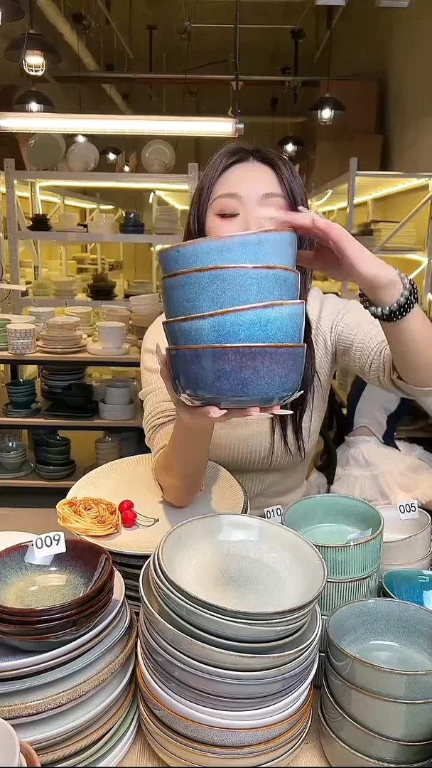瓷86外贸尾货高温釉下彩陶瓷餐具默认微瑕