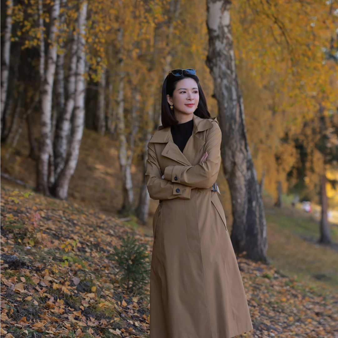 ANGELIAORIGINAL设计感25年新款英伦宽松休闲收腰连帽风衣#194