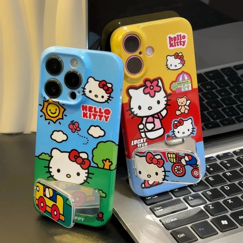 可爱卡通kitty镜子支架适用苹果16promax手机壳华为vivo小米oppo