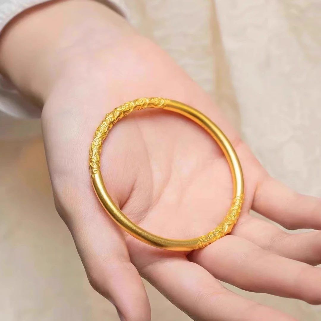 足银手镯 亮面卷草纹手镯女款镯子实心银饰手工银饰