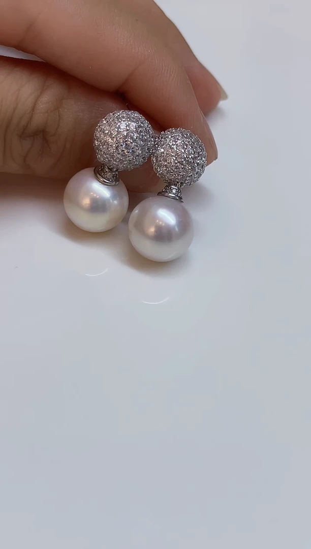 银S925镶嵌耳饰淡水珍珠11-12mm