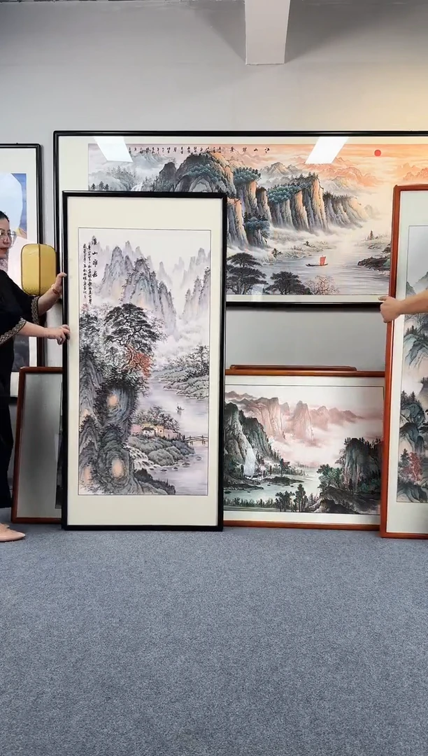 国画四尺竖幅中堂带对联溪山雅居画作