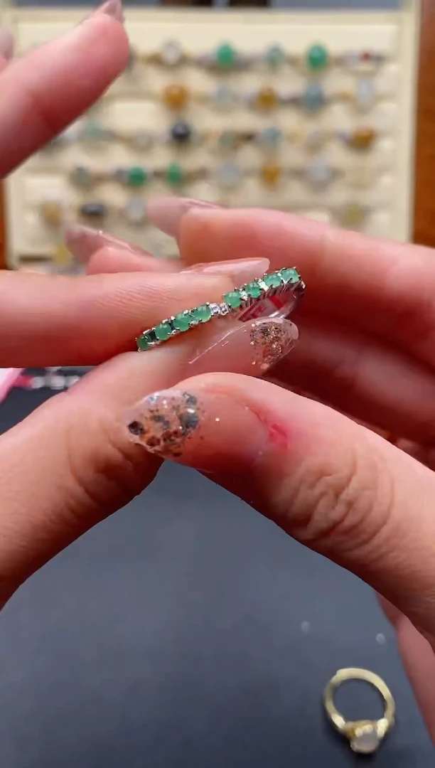 翡翠戒指银S925镶嵌天然A货翡翠444444+10