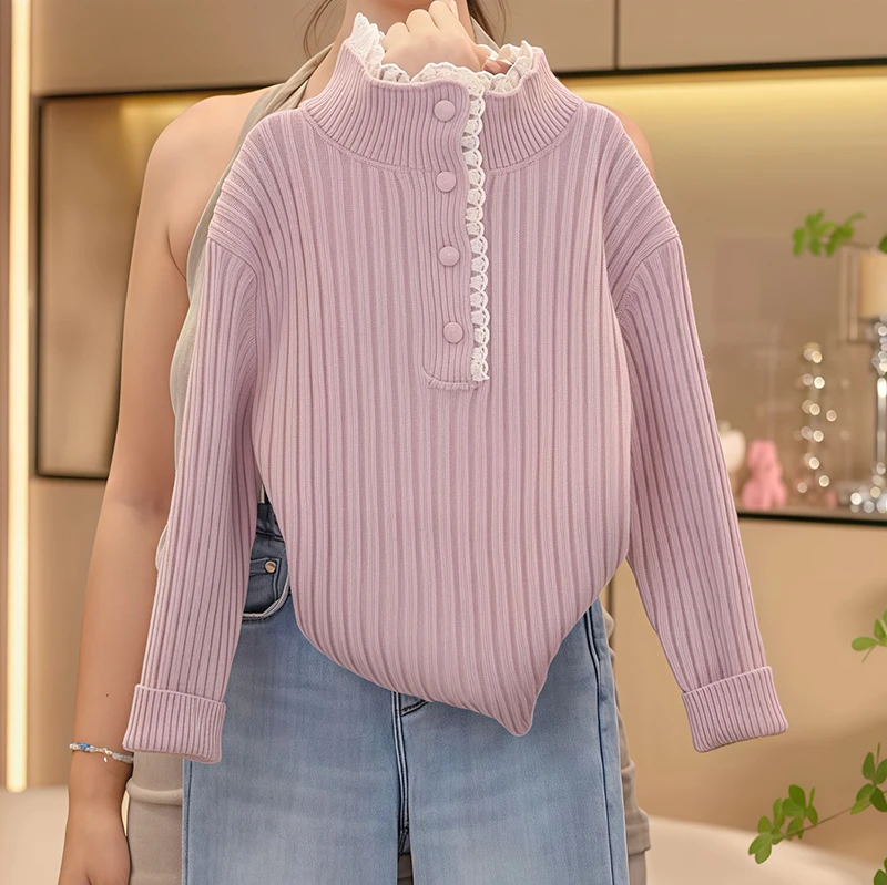 女童高领毛衣秋冬新款韩版儿童针织衫洋气冬装线衣大童加厚打底衫