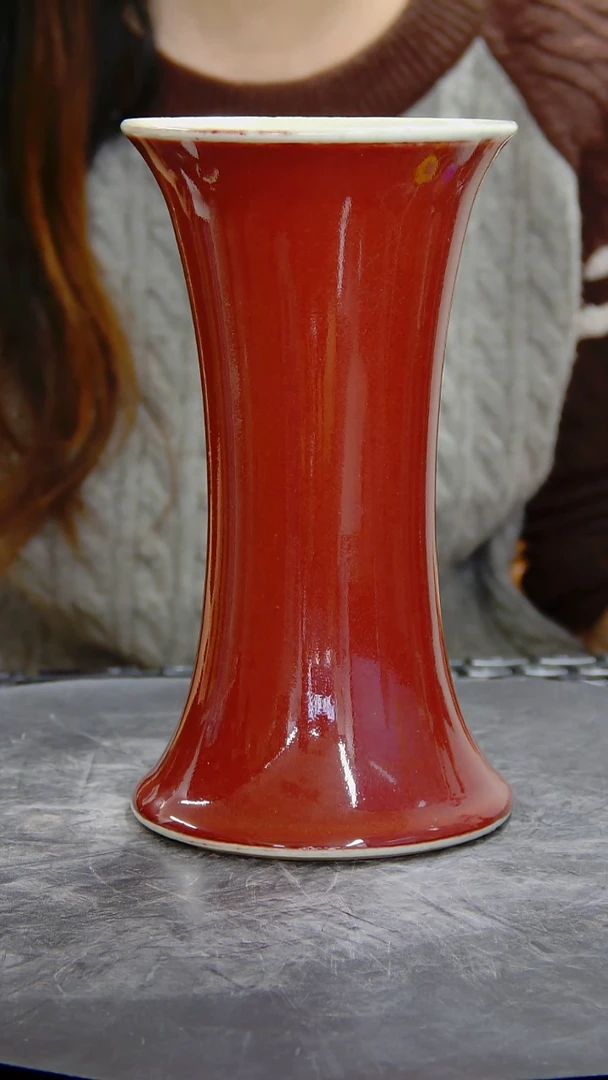 瓶红釉花觚#734#瓷器