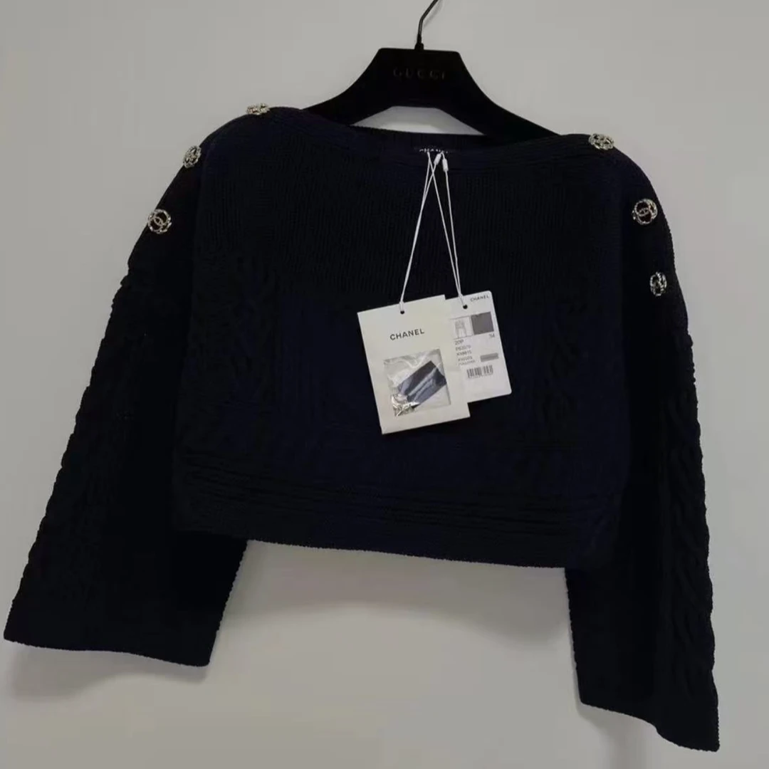 99新 Chanel/香奈儿 双C满印编织图案针织短款上衣 36码