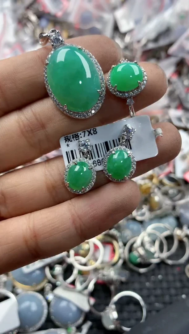 银S925镶嵌戒指翡翠14               10